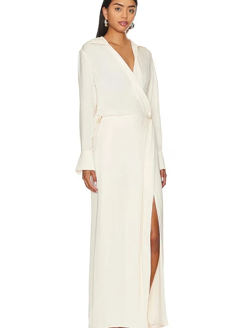 REVOLVE Aida Cream Wrap Maxi Dress with High Side Slit - Picture 3 of 6